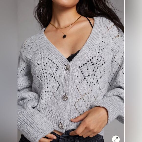Anthropologie Sweaters - ANTHROPOLOGIE Maeve Pointe Le Cardigan Rhinestone Buttons Gray S